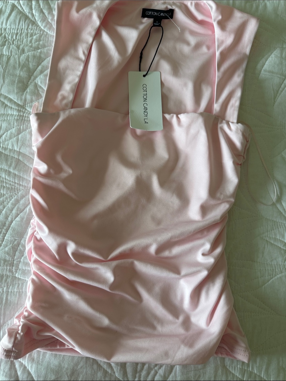 Cotton Candy Light Pink Ruched Tank Top